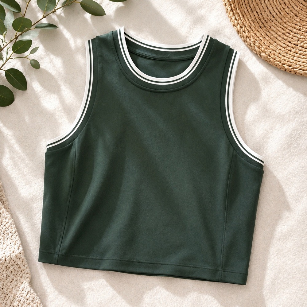 Lululemon Varsity Scoop-Neck Cropped Tennis Tank Top Green White Size 10 B/C Cup